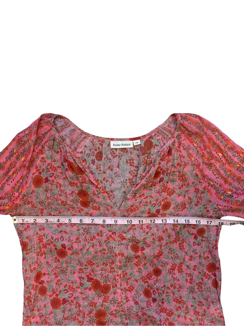 Roller Rabbit Rhody Lucy Peasant Blouse Mixed Floral Pink Women’s XXS - Picture 6 of 8